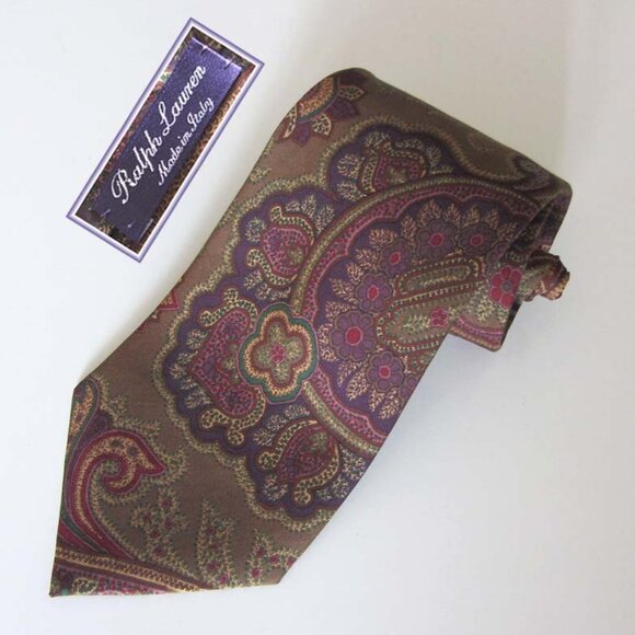 RALPH LAUREN Purple Label paisley print tie Italy 100% silk - Picture 1 of 6